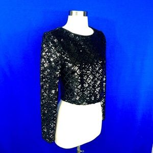 🔥2/$10 ✨|•EXPRESS•| Black Sequin Sparkly Cropped Top Size Small